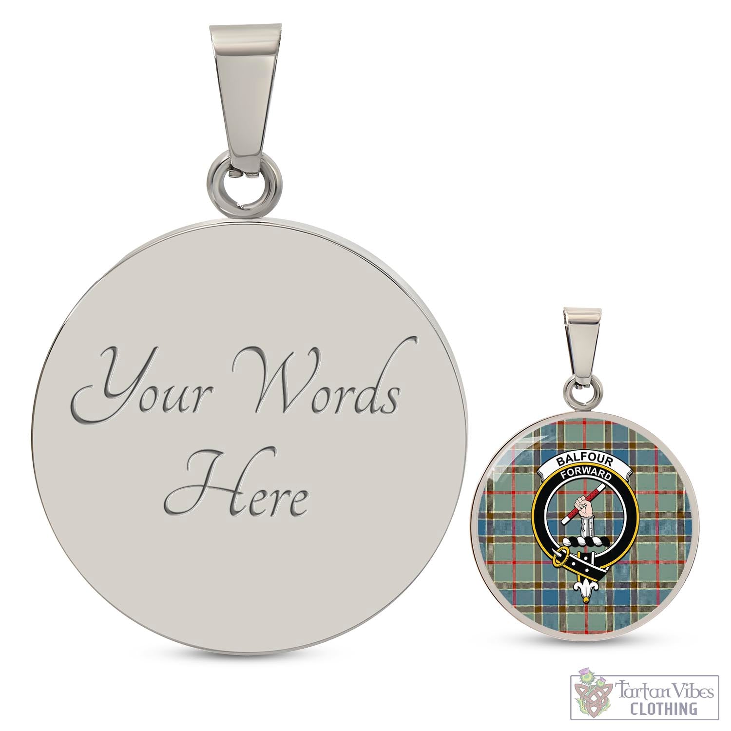 Tartan Vibes Clothing Balfour Blue Tartan Circle Necklace with Family Crest