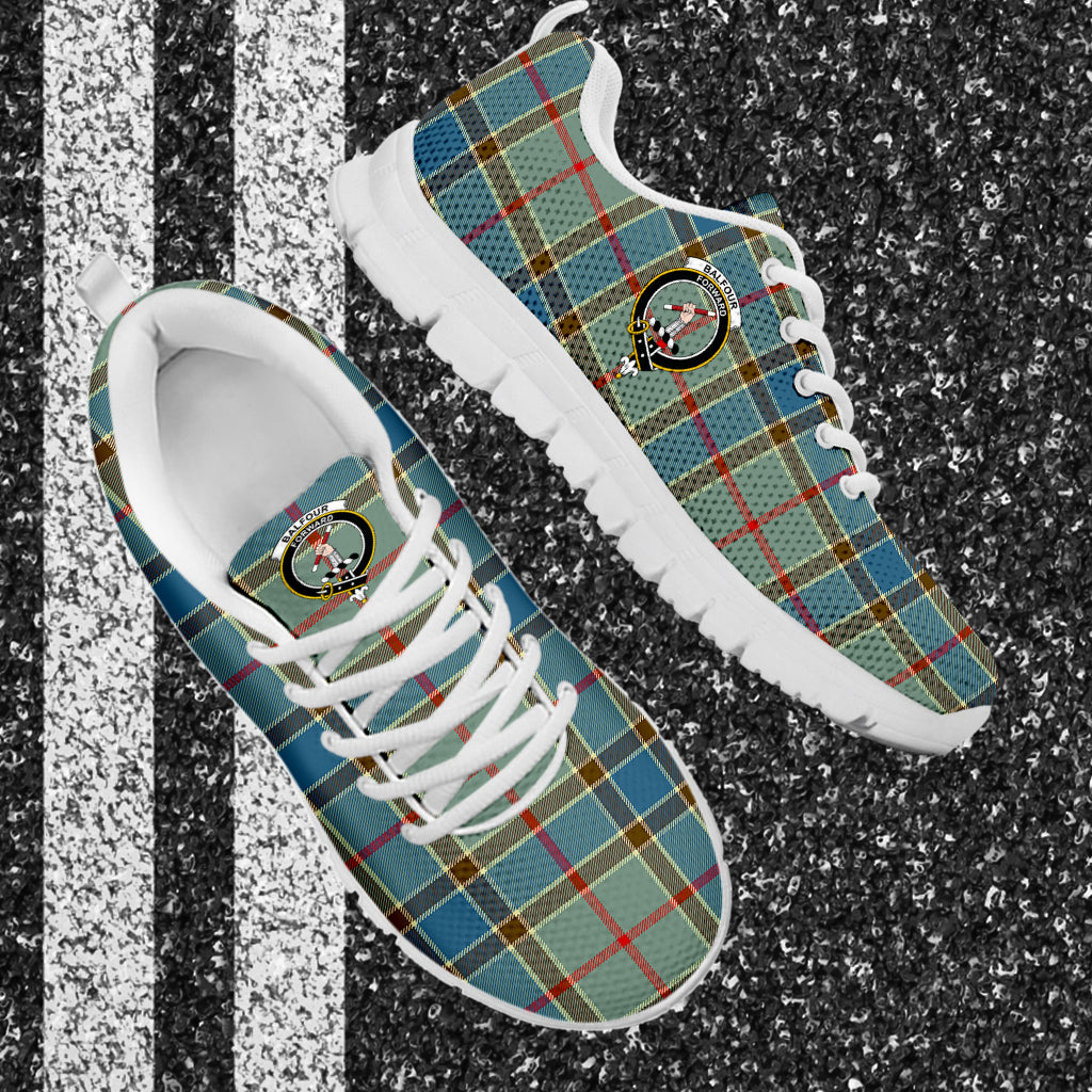 Balfour Blue Tartan Sneakers with Family Crest - Tartan Vibes Clothing