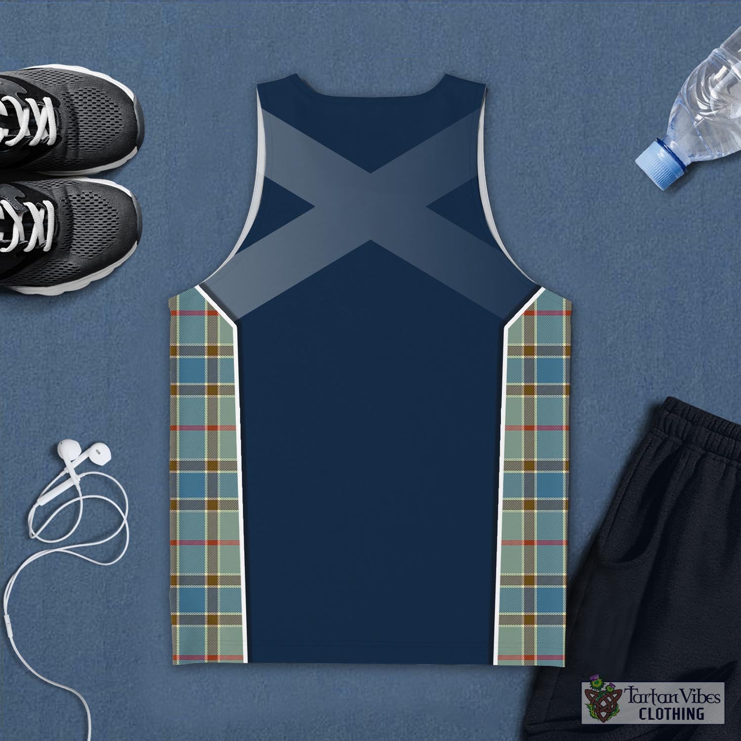 Tartan Vibes Clothing Balfour Blue Tartan Men's Tanks Top with Family Crest and Scottish Thistle Vibes Sport Style