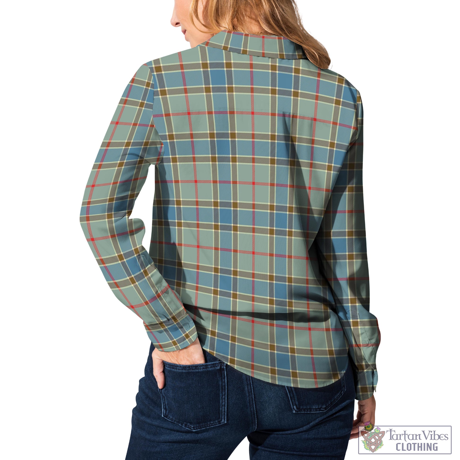 Tartan Vibes Clothing Balfour Blue Tartan Womens Casual Shirt with Family Crest