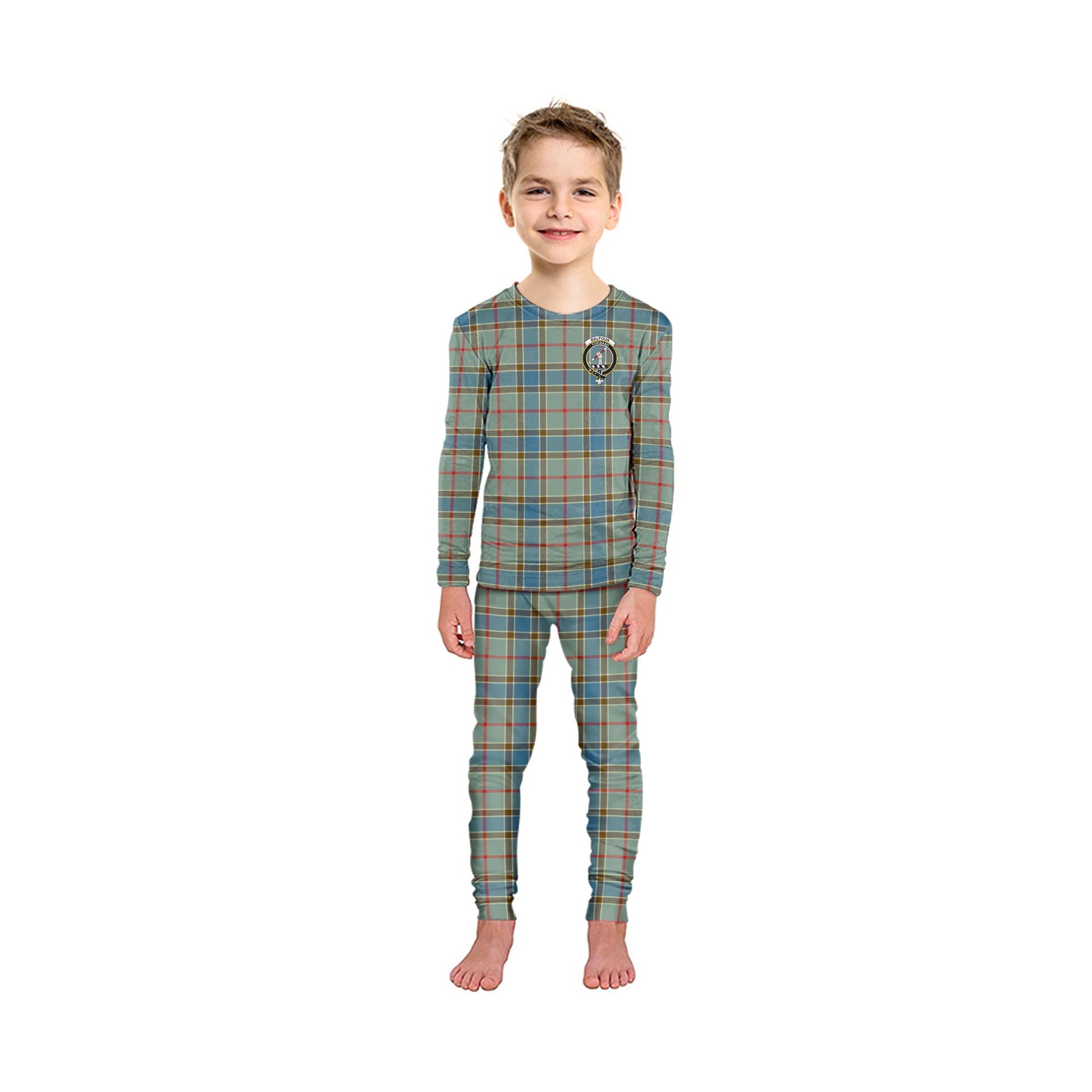 Balfour Blue Tartan Pajamas Family Set with Family Crest - Tartanvibesclothing
