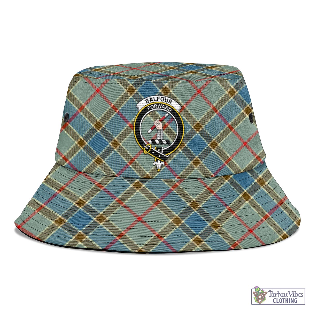 Tartan Vibes Clothing Balfour Blue Tartan Bucket Hat with Family Crest