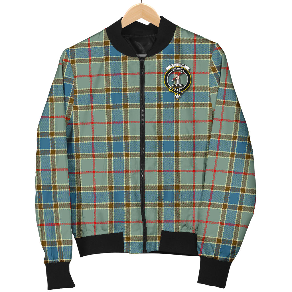 Balfour Blue Tartan Bomber Jacket with Family Crest - Tartanvibesclothing