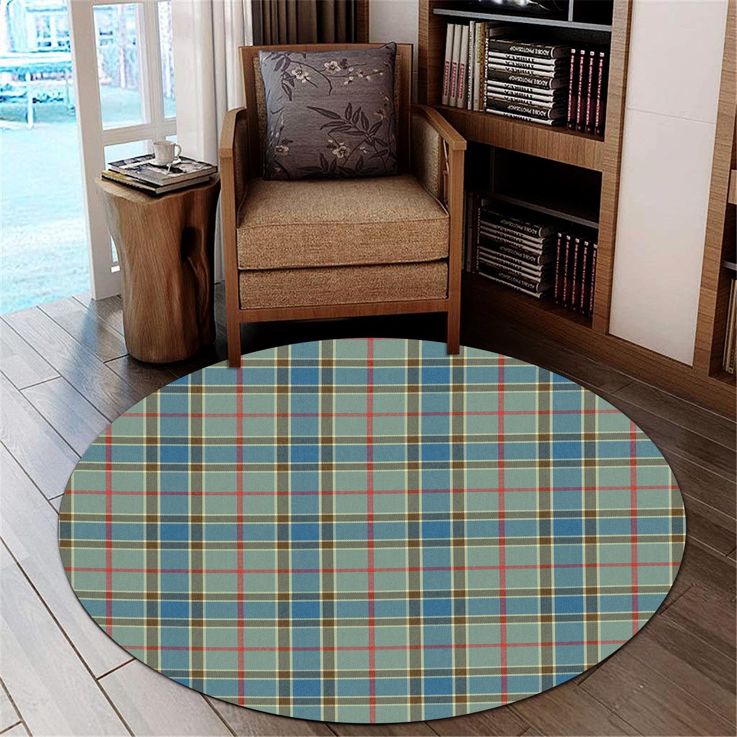 Balfour Blue Tartan Round Rug - Tartanvibesclothing