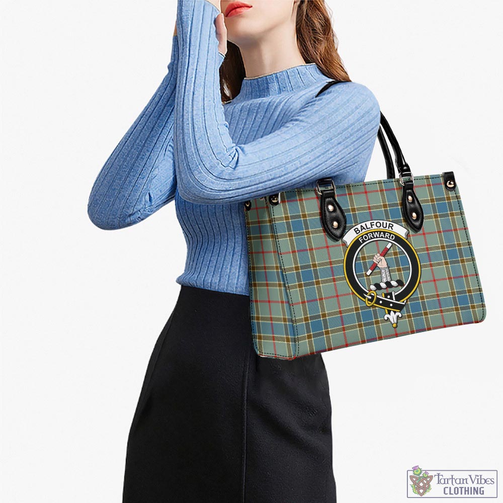 Tartan Vibes Clothing Balfour Blue Tartan Luxury Leather Handbags with Family Crest