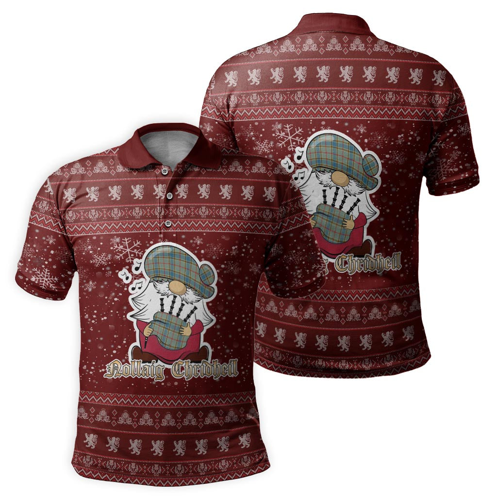 Balfour Blue Clan Christmas Family Polo Shirt with Funny Gnome Playing Bagpipes - Tartanvibesclothing