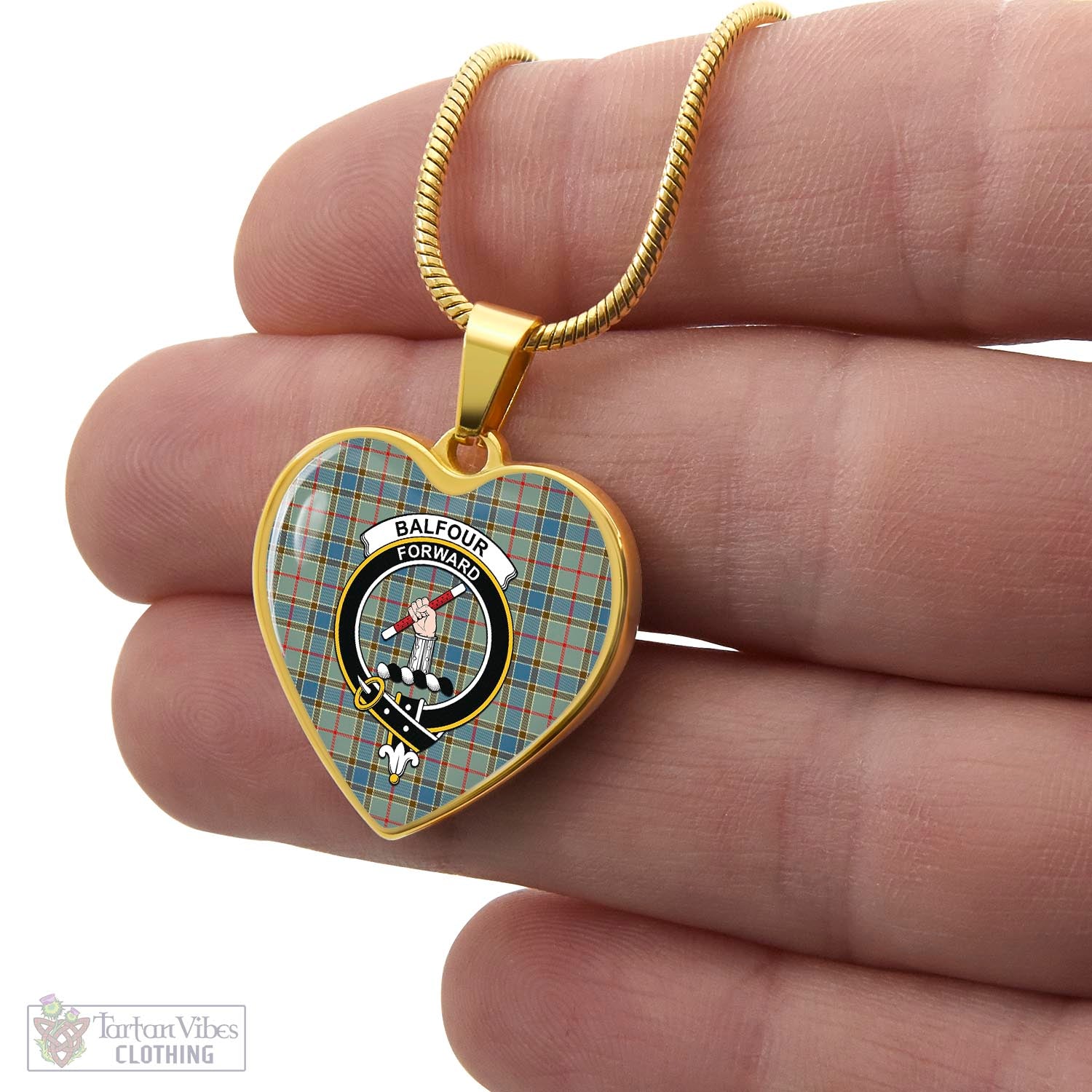 Tartan Vibes Clothing Balfour Blue Tartan Heart Necklace with Family Crest