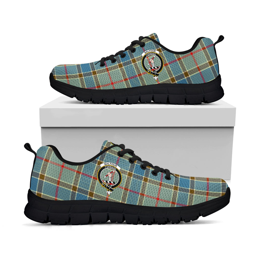 Balfour Blue Tartan Sneakers with Family Crest - Tartan Vibes Clothing