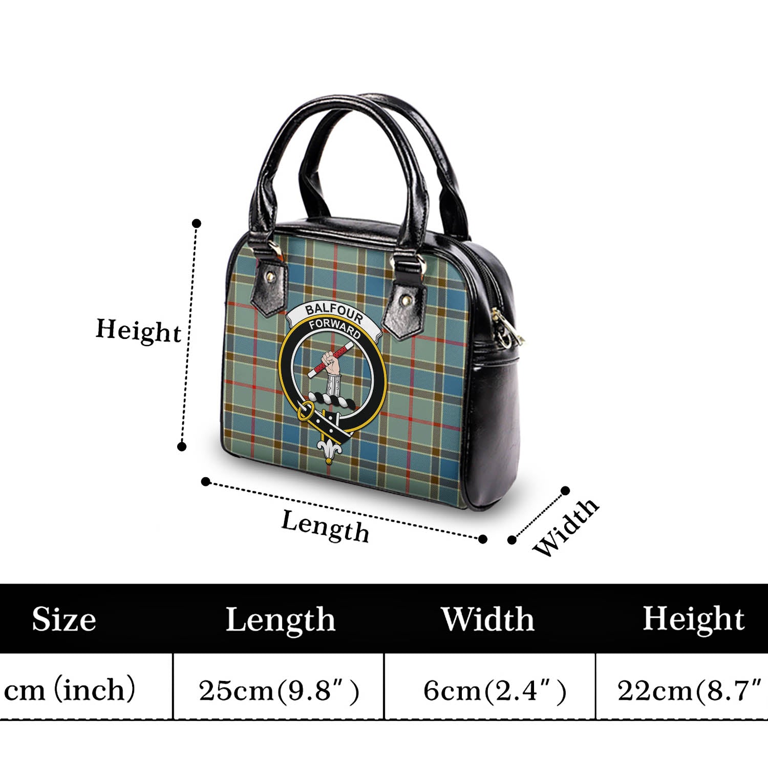 Balfour Blue Tartan Shoulder Handbags with Family Crest - Tartanvibesclothing