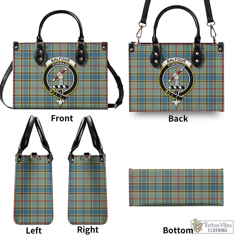 Tartan Vibes Clothing Balfour Blue Tartan Luxury Leather Handbags with Family Crest