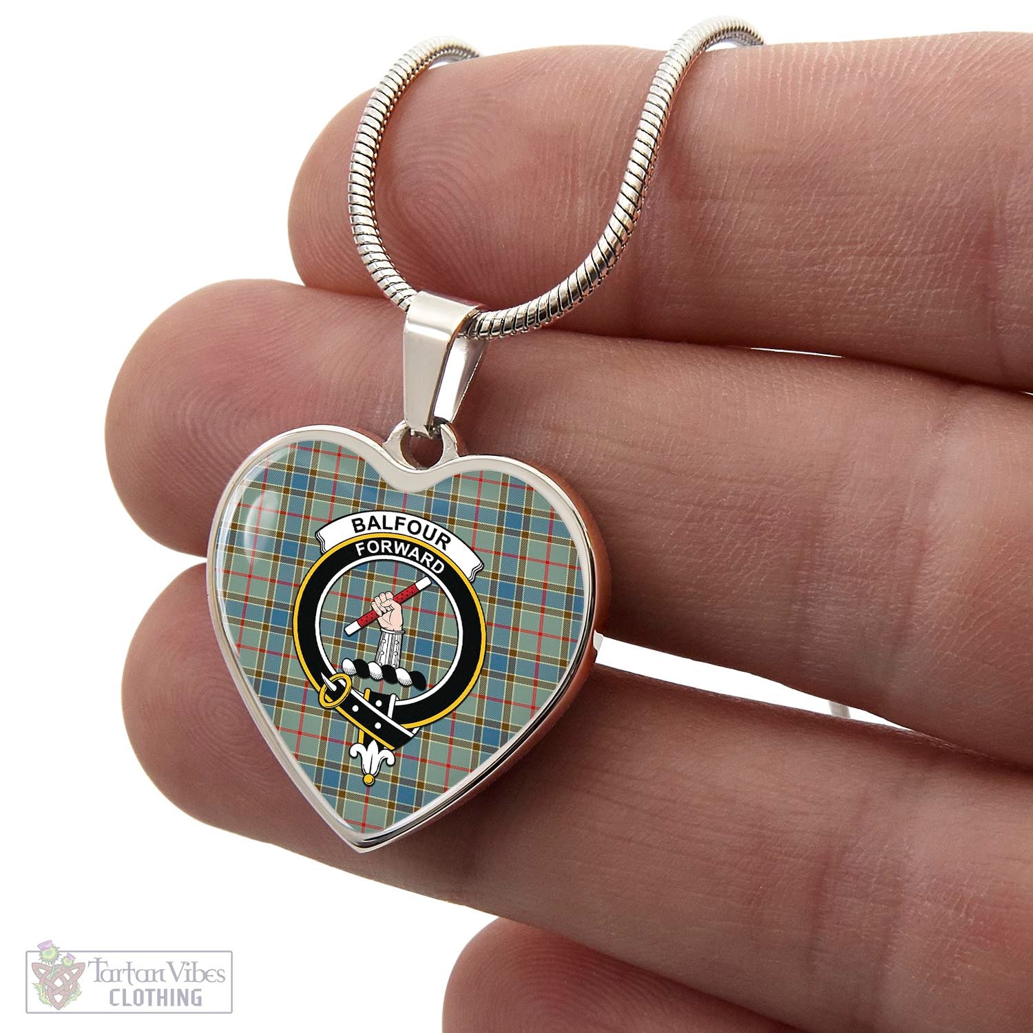 Tartan Vibes Clothing Balfour Blue Tartan Heart Necklace with Family Crest