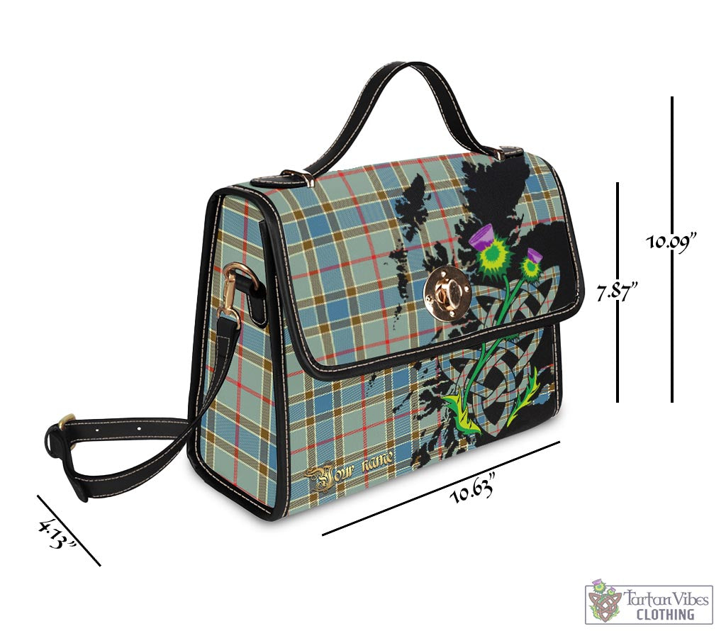 Tartan Vibes Clothing Balfour Blue Tartan Waterproof Canvas Bag with Scotland Map and Thistle Celtic Accents