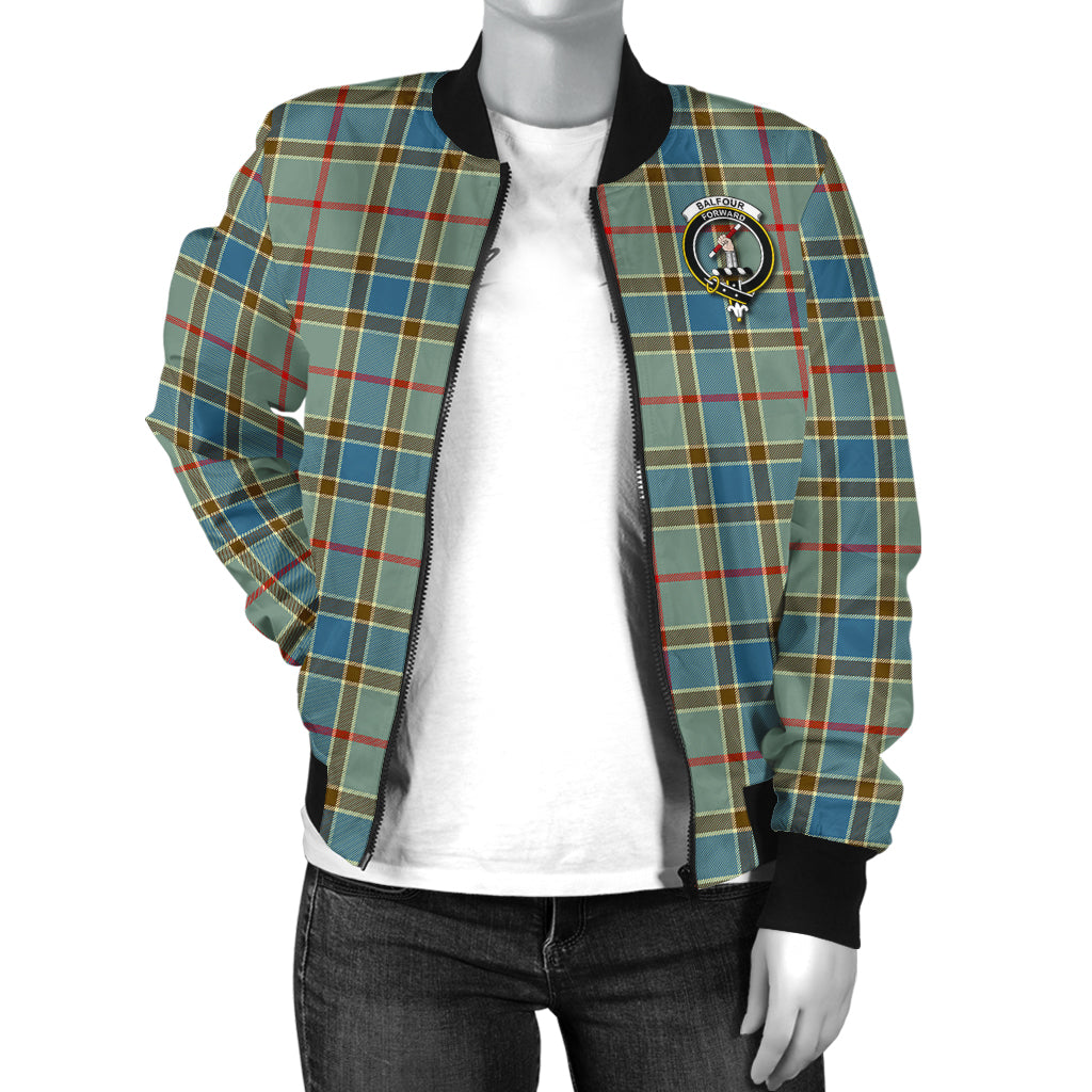 Balfour Blue Tartan Bomber Jacket with Family Crest - Tartanvibesclothing