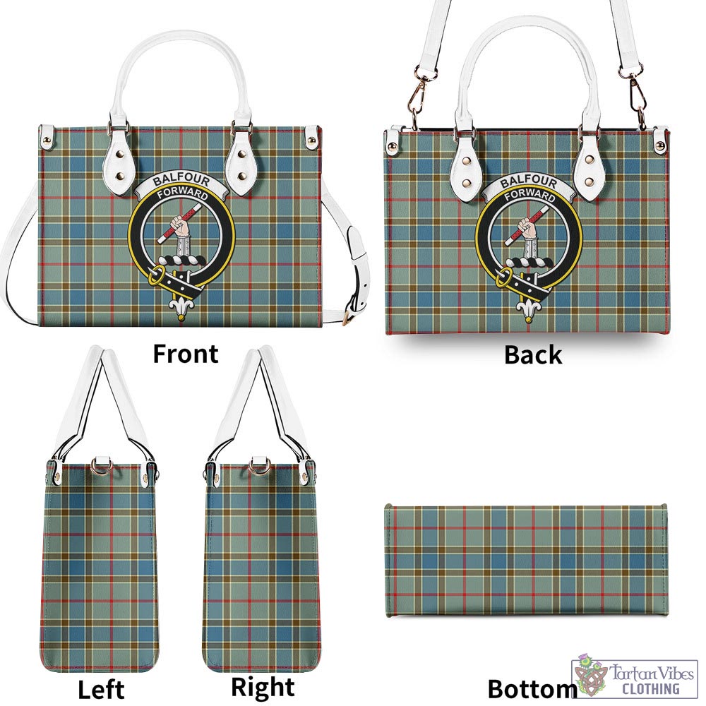 Tartan Vibes Clothing Balfour Blue Tartan Luxury Leather Handbags with Family Crest