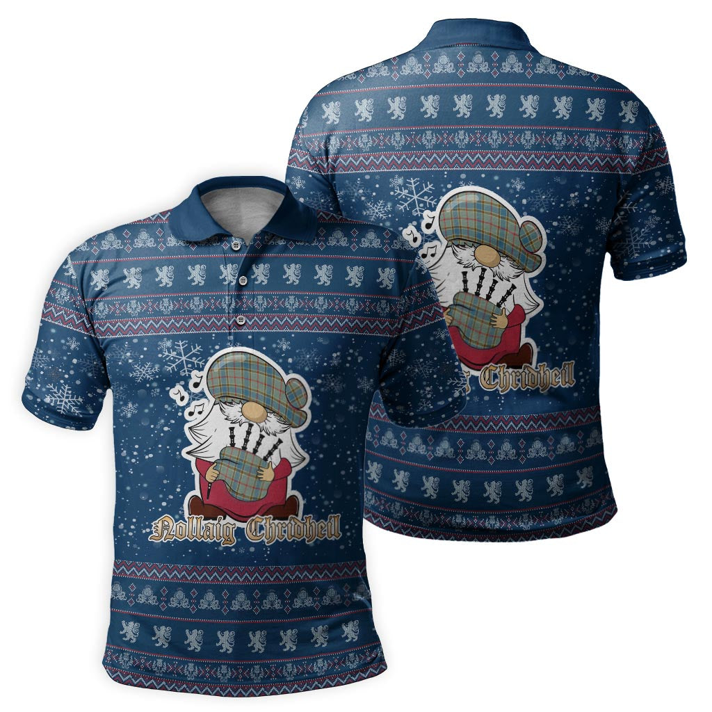 Balfour Blue Clan Christmas Family Polo Shirt with Funny Gnome Playing Bagpipes Men's Polo Shirt Blue - Tartanvibesclothing