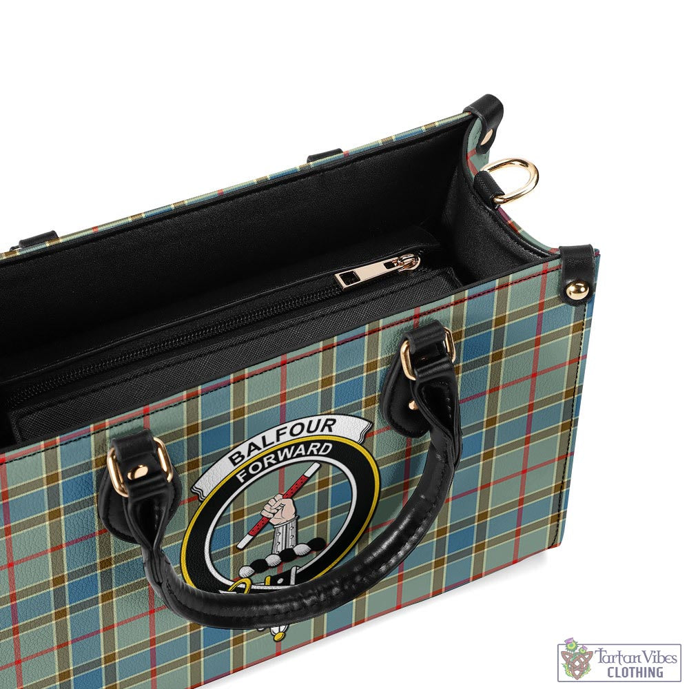 Tartan Vibes Clothing Balfour Blue Tartan Luxury Leather Handbags with Family Crest