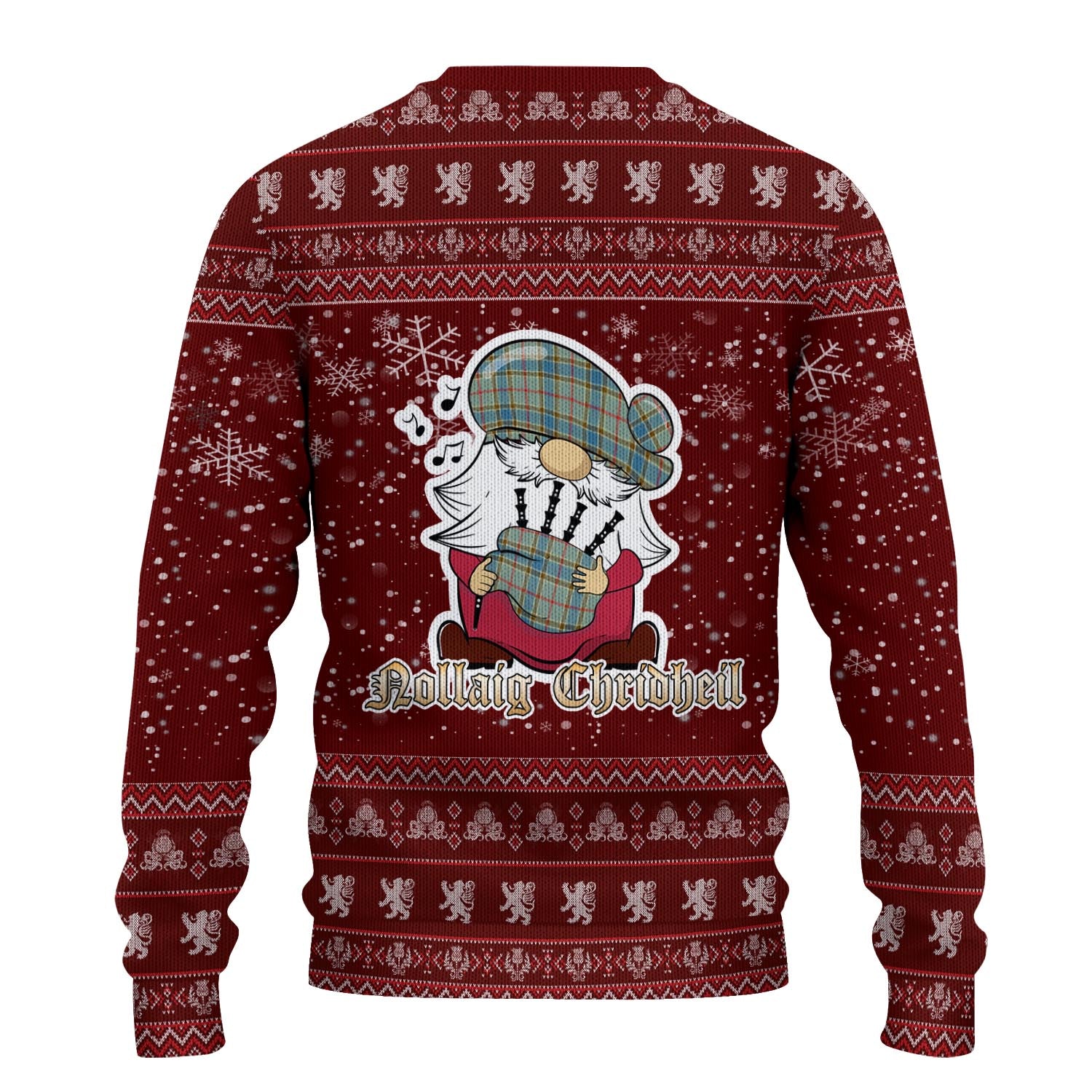 Balfour Blue Clan Christmas Family Knitted Sweater with Funny Gnome Playing Bagpipes - Tartanvibesclothing