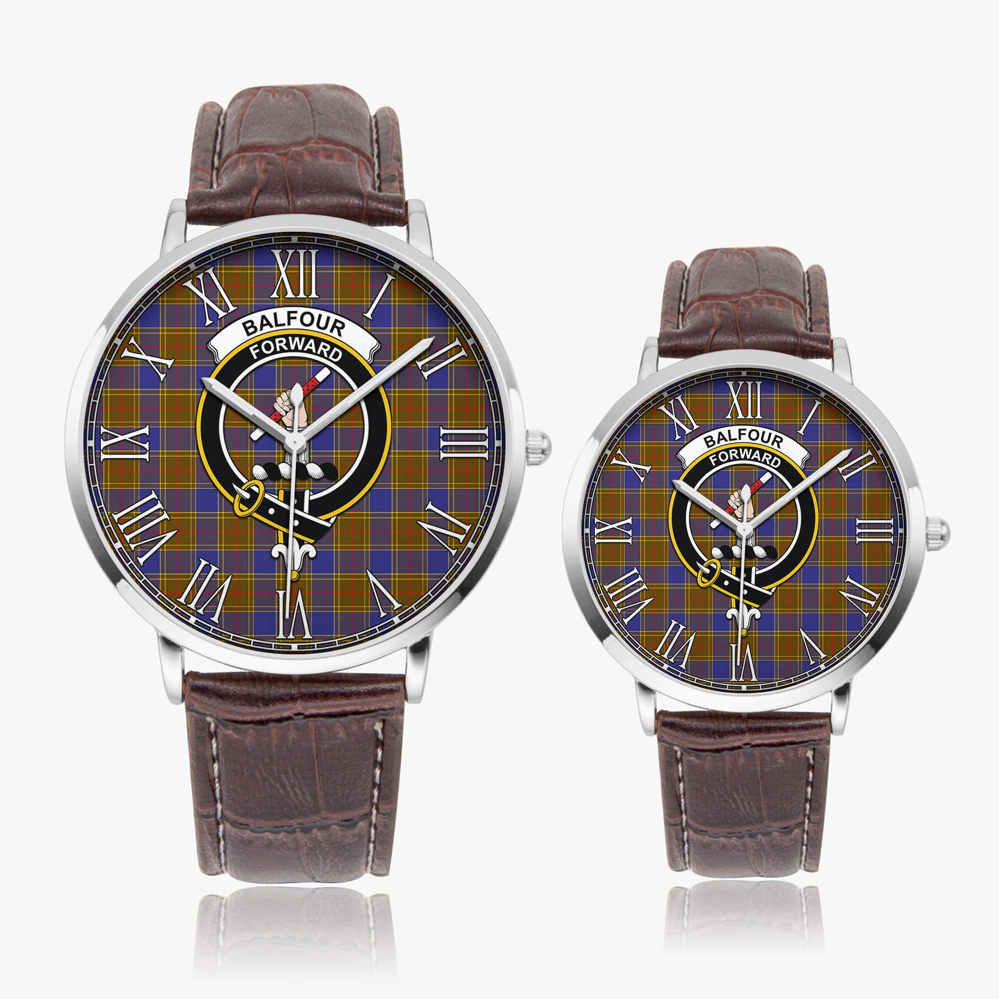 Balfour Modern Tartan Family Crest Leather Strap Quartz Watch - Tartanvibesclothing