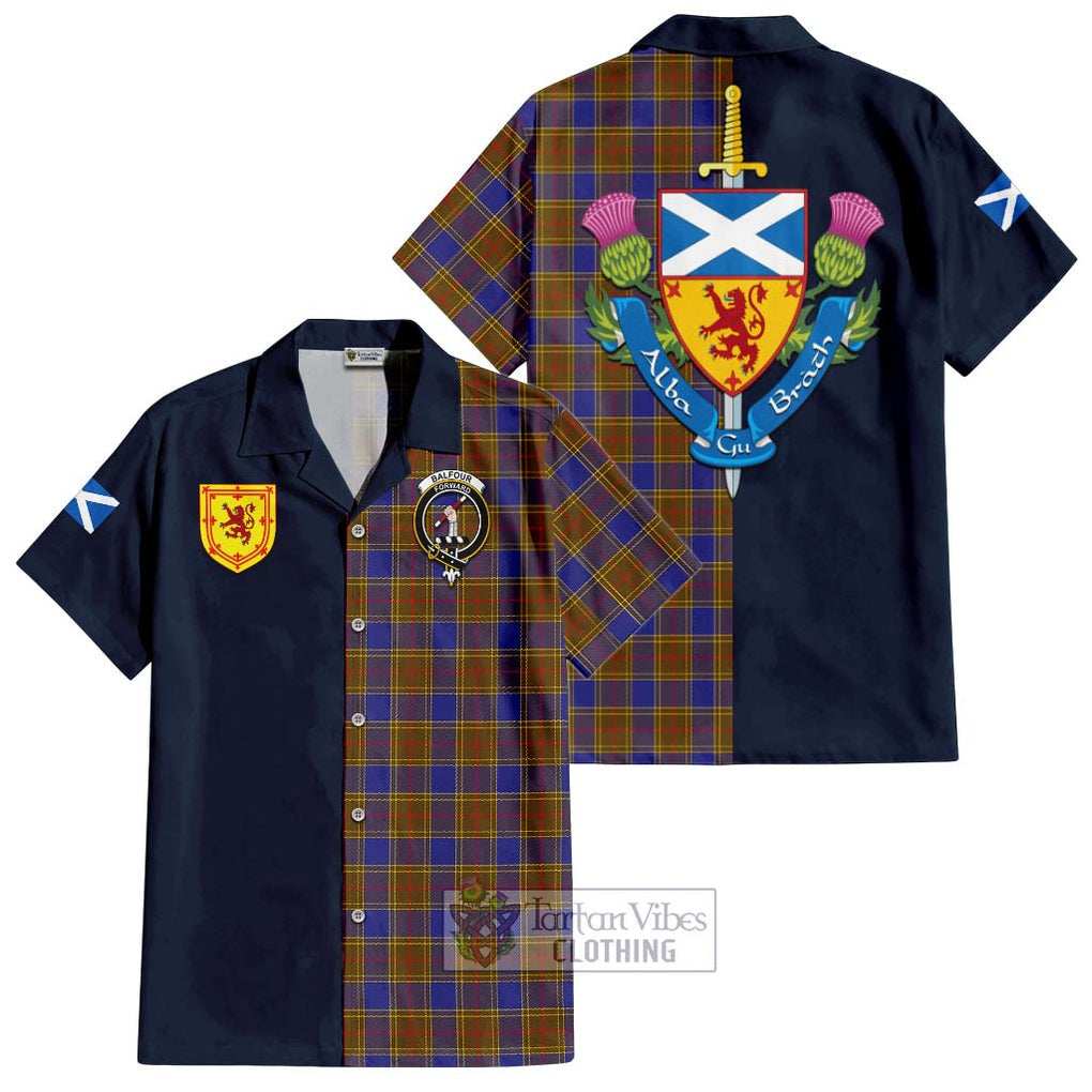 Tartan Vibes Clothing Balfour Modern Tartan Short Sleeve Button Shirt with Scottish Lion Royal Arm Half Style