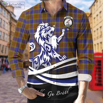 Balfour Tartan Long Sleeve Button Up Shirt with Alba Gu Brath Regal Lion Emblem