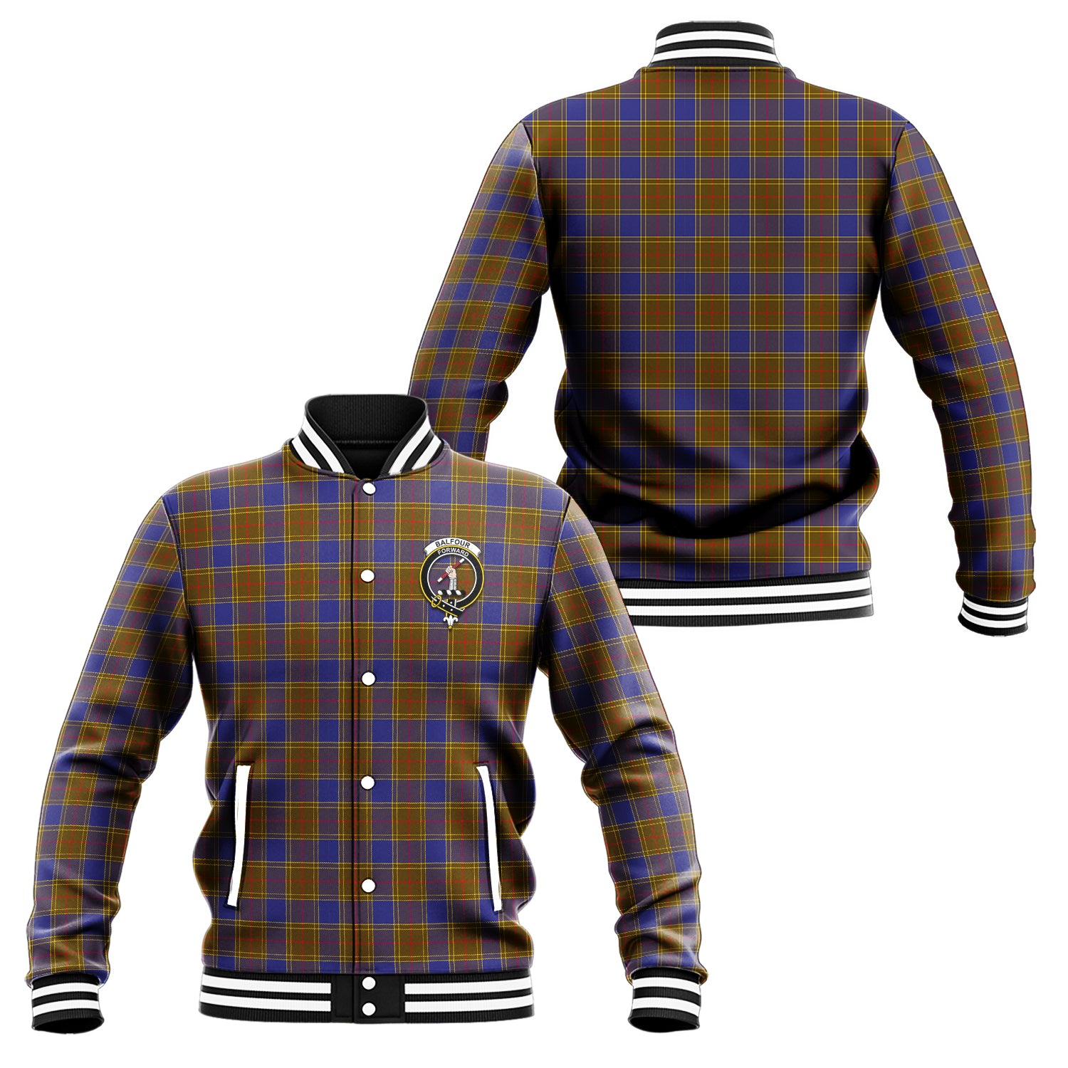 Balfour Tartan Baseball Jacket with Family Crest Unisex - Tartan Vibes Clothing