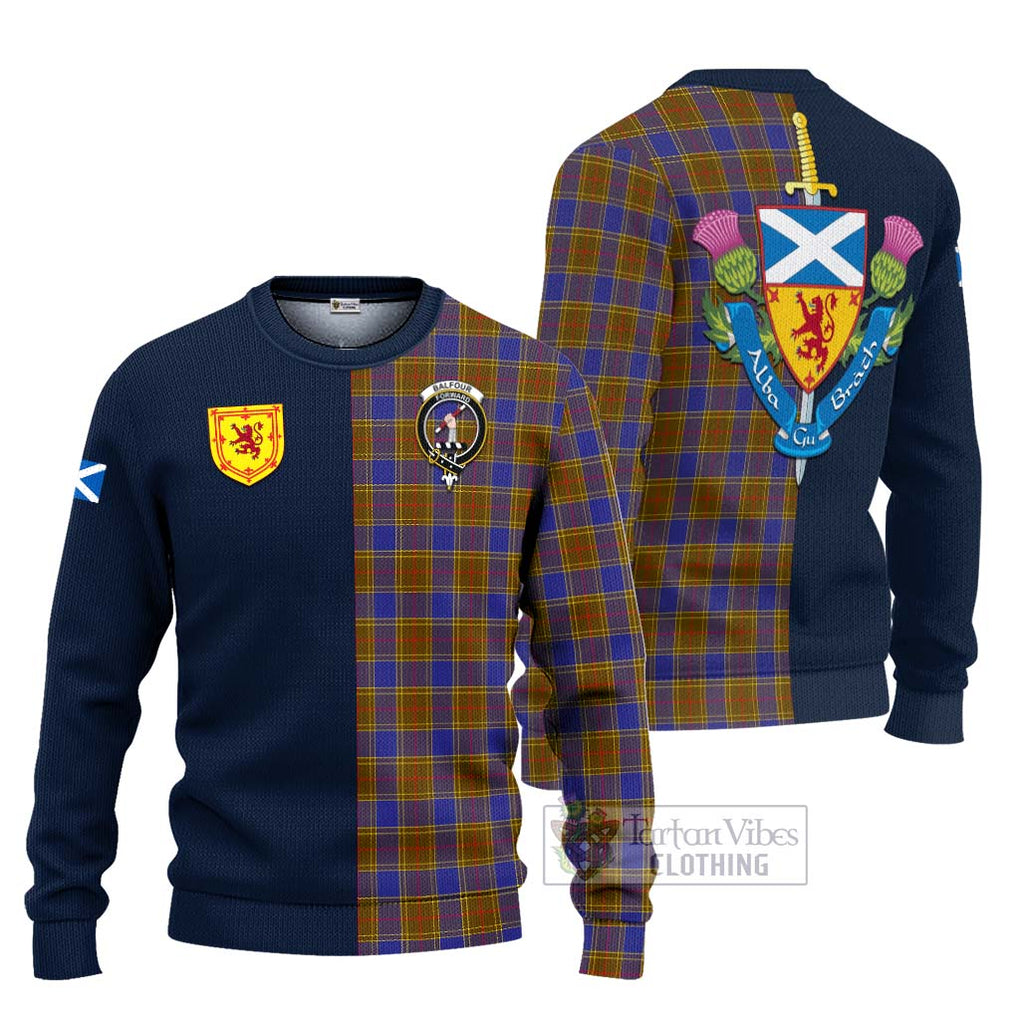 Tartan Vibes Clothing Balfour Modern Tartan Knitted Sweater with Scottish Lion Royal Arm Half Style