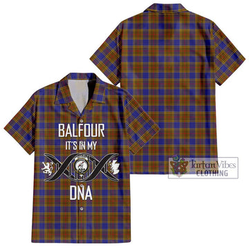 Balfour Tartan Short Sleeve Button Shirt with Family Crest DNA In Me Style