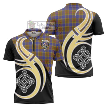 Balfour Tartan Zipper Polo Shirt with Family Crest and Celtic Symbol Style