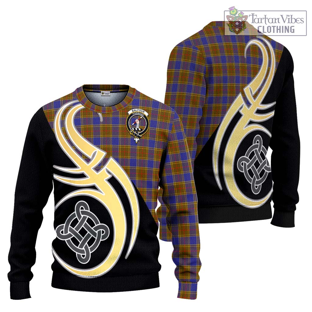 Balfour Tartan Knitted Sweater with Family Crest and Celtic Symbol Style Unisex - Tartan Vibes Clothing