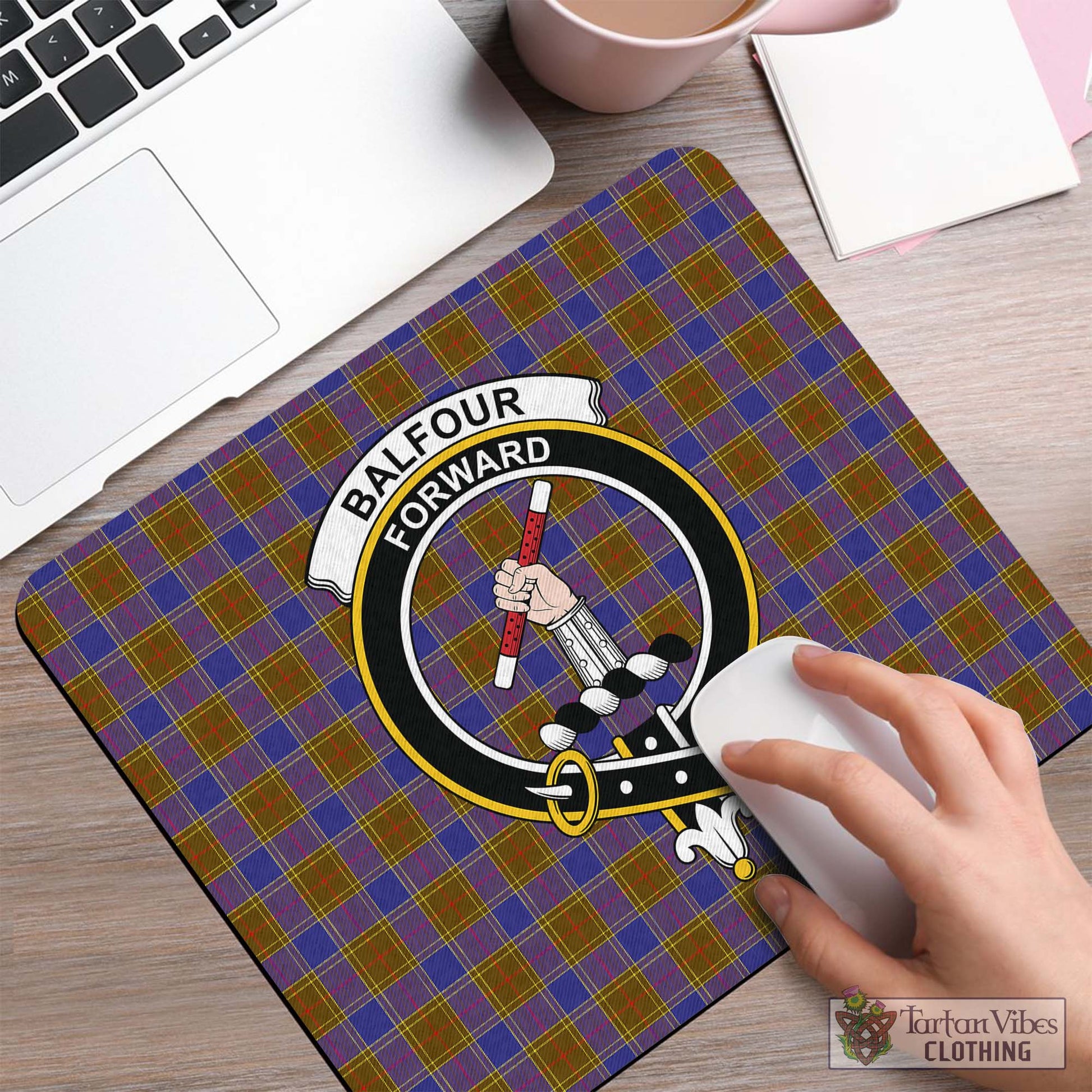 Tartan Vibes Clothing Balfour Modern Tartan Mouse Pad with Family Crest