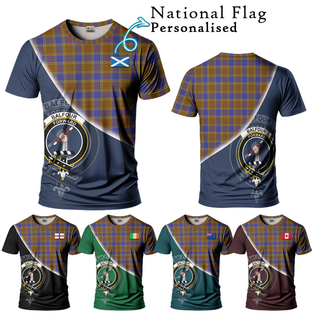 Balfour Tartan T-Shirt with Personalised National Flag and Family Crest Half Style Kid's Shirt - Tartanvibesclothing Shop