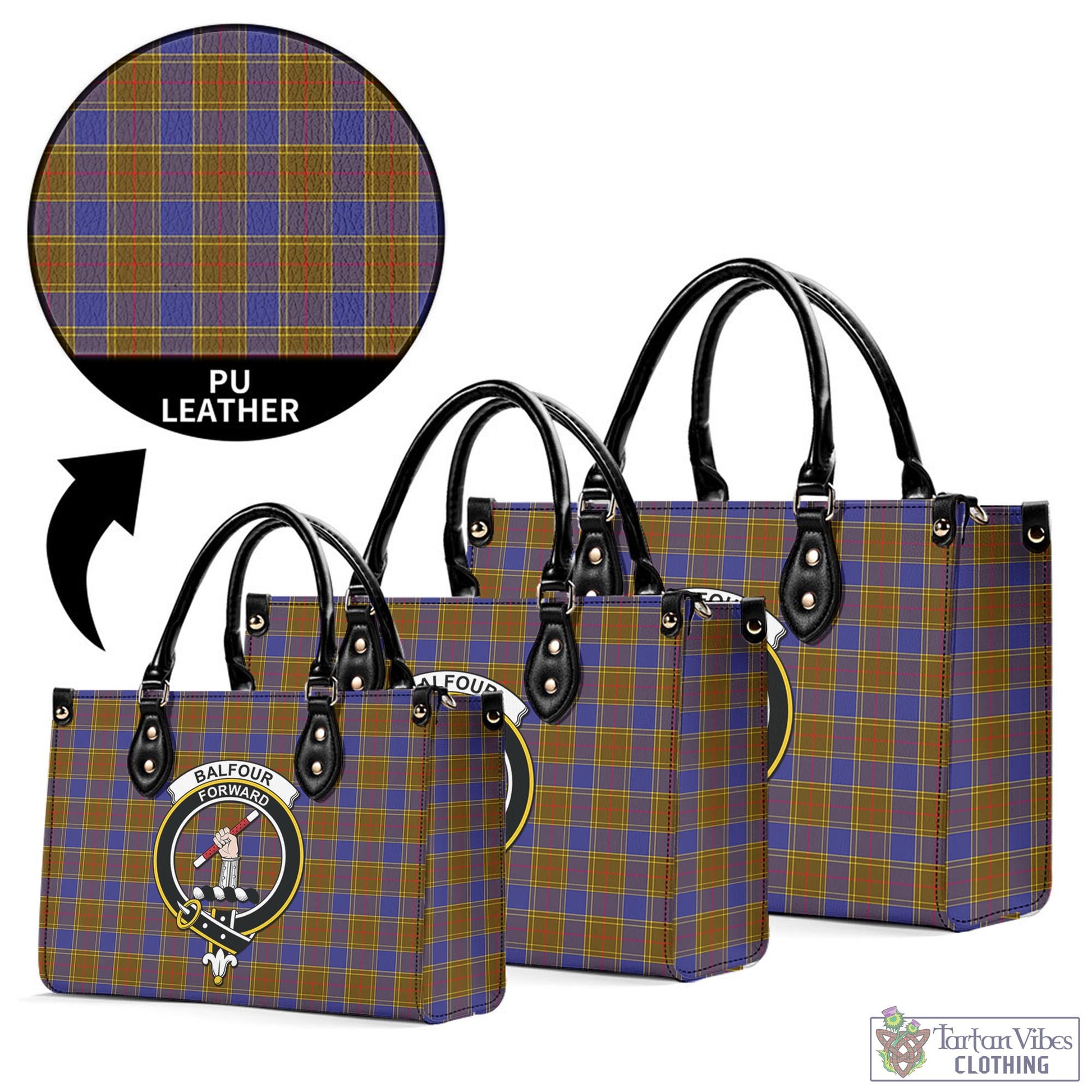 Tartan Vibes Clothing Balfour Modern Tartan Luxury Leather Handbags with Family Crest