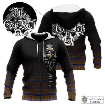 Balfour Tartan Knitted Hoodie Featuring Alba Gu Brath Family Crest Celtic Inspired