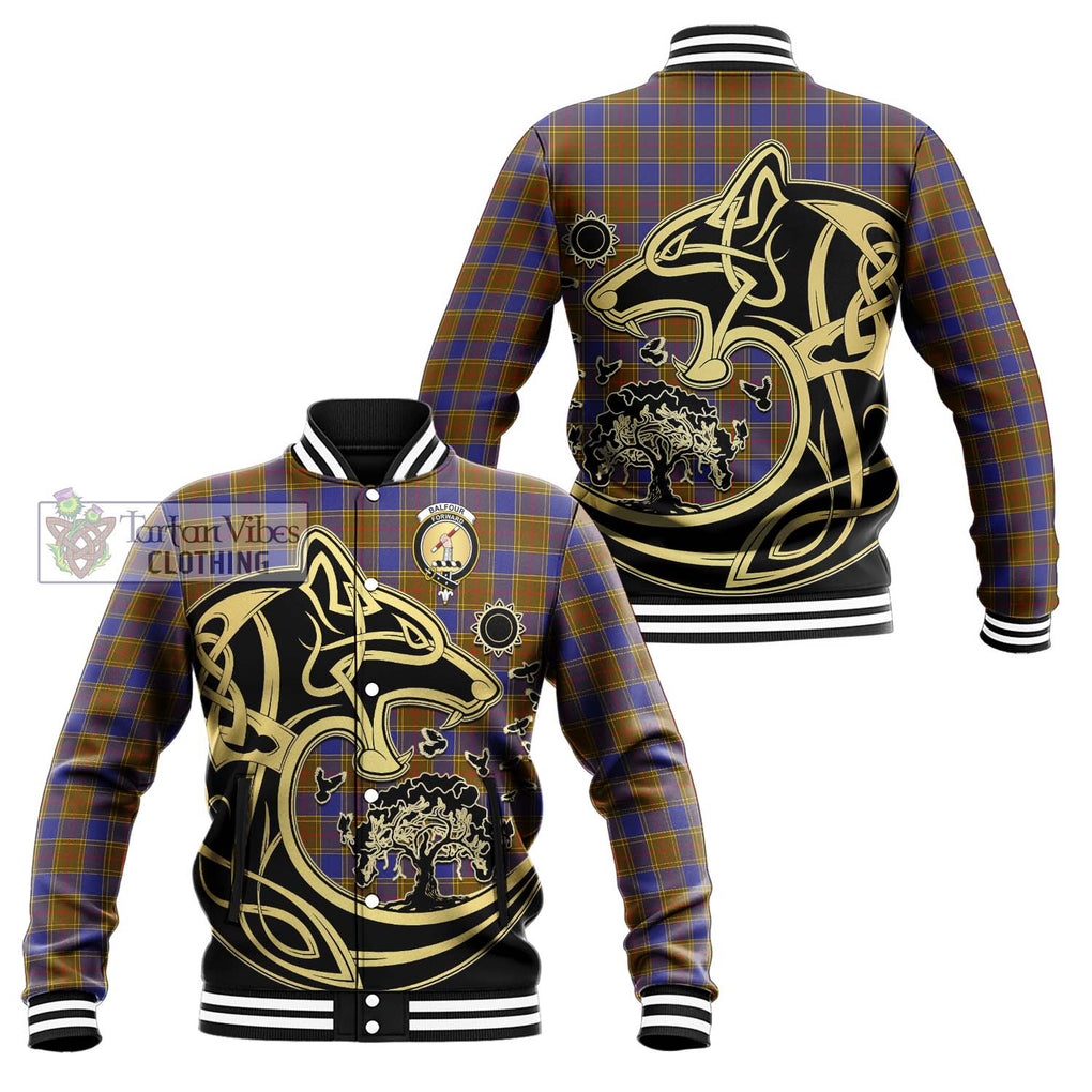 Balfour Tartan Baseball Jacket with Family Crest Celtic Wolf Style Unisex - Tartan Vibes Clothing