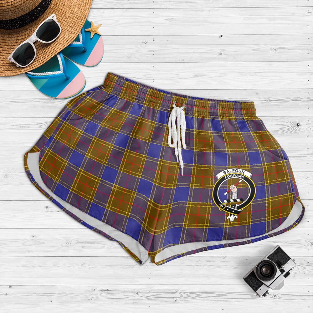 Balfour Modern Tartan Womens Shorts with Family Crest - Tartanvibesclothing