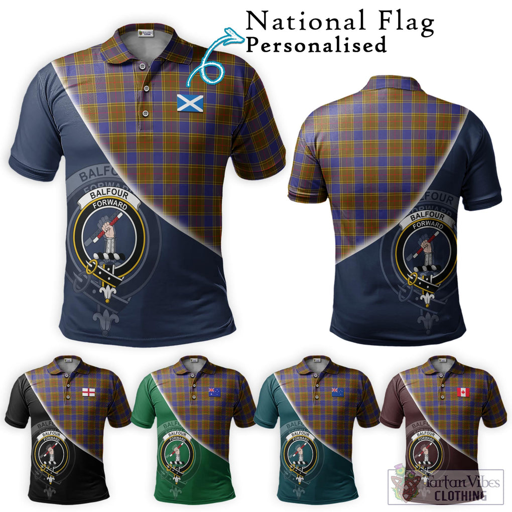 Balfour Tartan Polo Shirt with Personalised National Flag and Family Crest Half Style Maroon - Tartanvibesclothing Shop