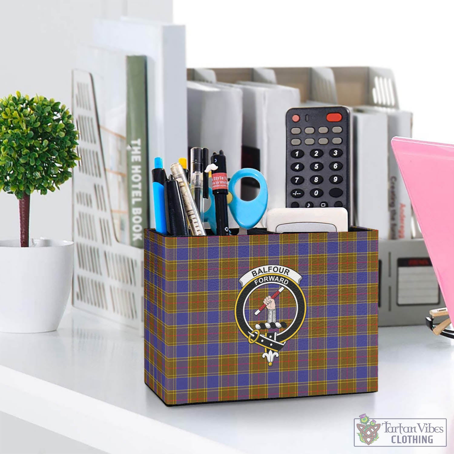 Tartan Vibes Clothing Balfour Modern Tartan Pen Holder with Family Crest