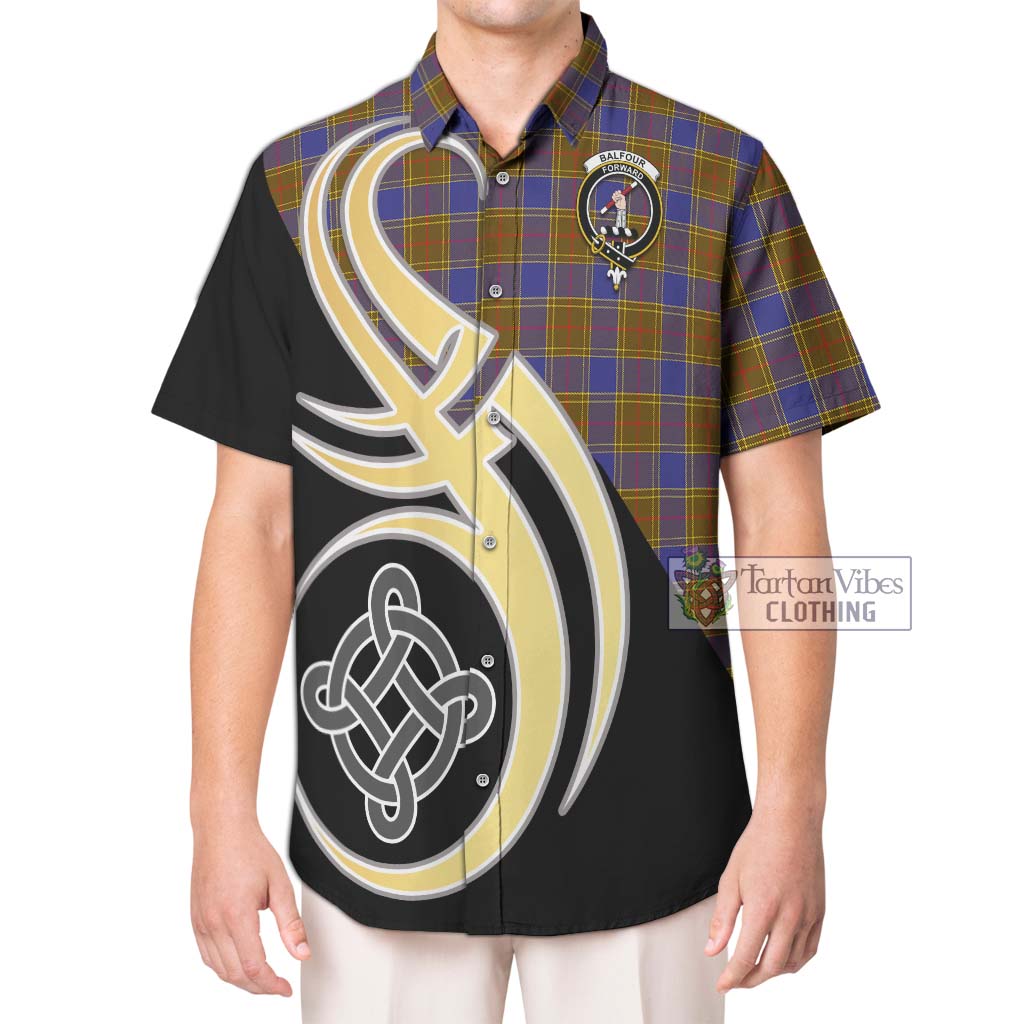 Balfour Tartan Short Sleeve Button Shirt with Family Crest and Celtic Symbol Style Kid - Tartan Vibes Clothing