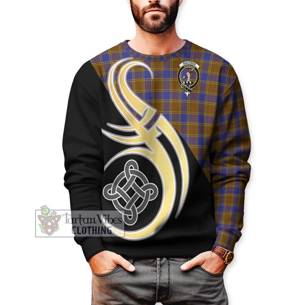 Balfour Tartan Sweatshirt with Family Crest and Celtic Symbol Style Unisex - Tartan Vibes Clothing