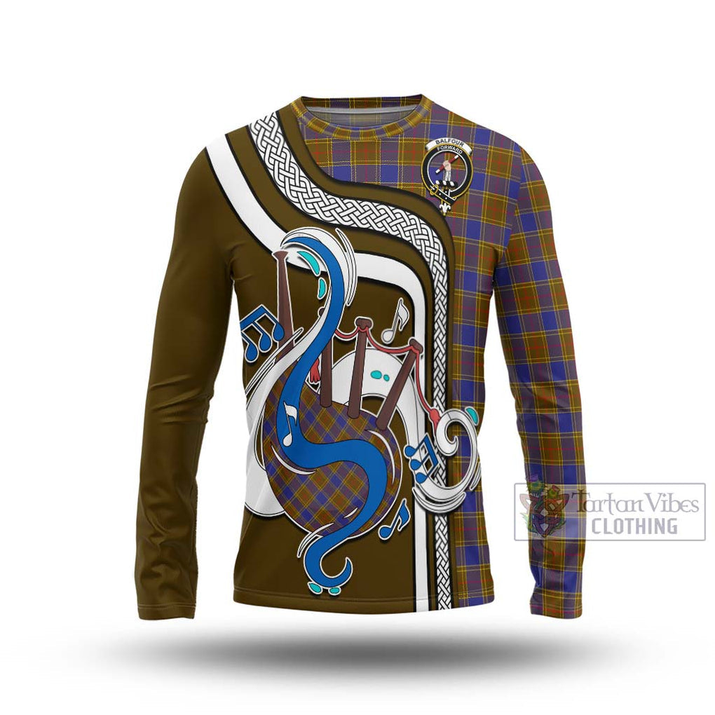 Tartan Vibes Clothing Balfour Modern Tartan Long Sleeve T-Shirt with Epic Bagpipe Style