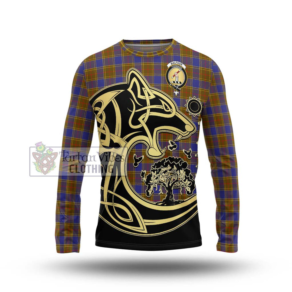 Balfour Tartan Long Sleeve T-Shirt with Family Crest Celtic Wolf Style Unisex - Tartan Vibes Clothing