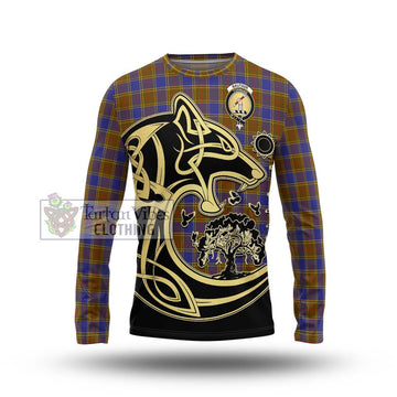 Balfour Tartan Long Sleeve T-Shirt with Family Crest Celtic Wolf Style