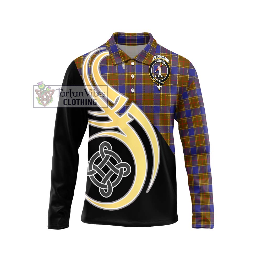 Balfour Tartan Long Sleeve Polo Shirt with Family Crest and Celtic Symbol Style Unisex - Tartan Vibes Clothing