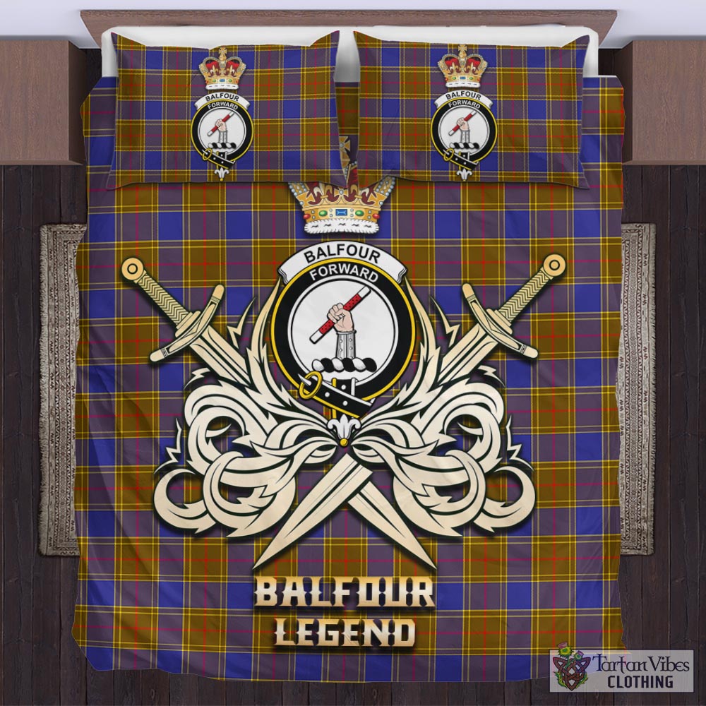 Tartan Vibes Clothing Balfour Modern Tartan Bedding Set with Clan Crest and the Golden Sword of Courageous Legacy