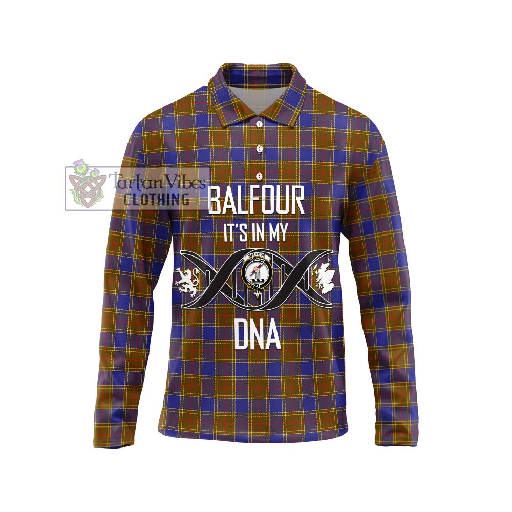 Balfour Tartan Long Sleeve Polo Shirt with Family Crest DNA In Me Style Unisex - Tartanvibesclothing Shop