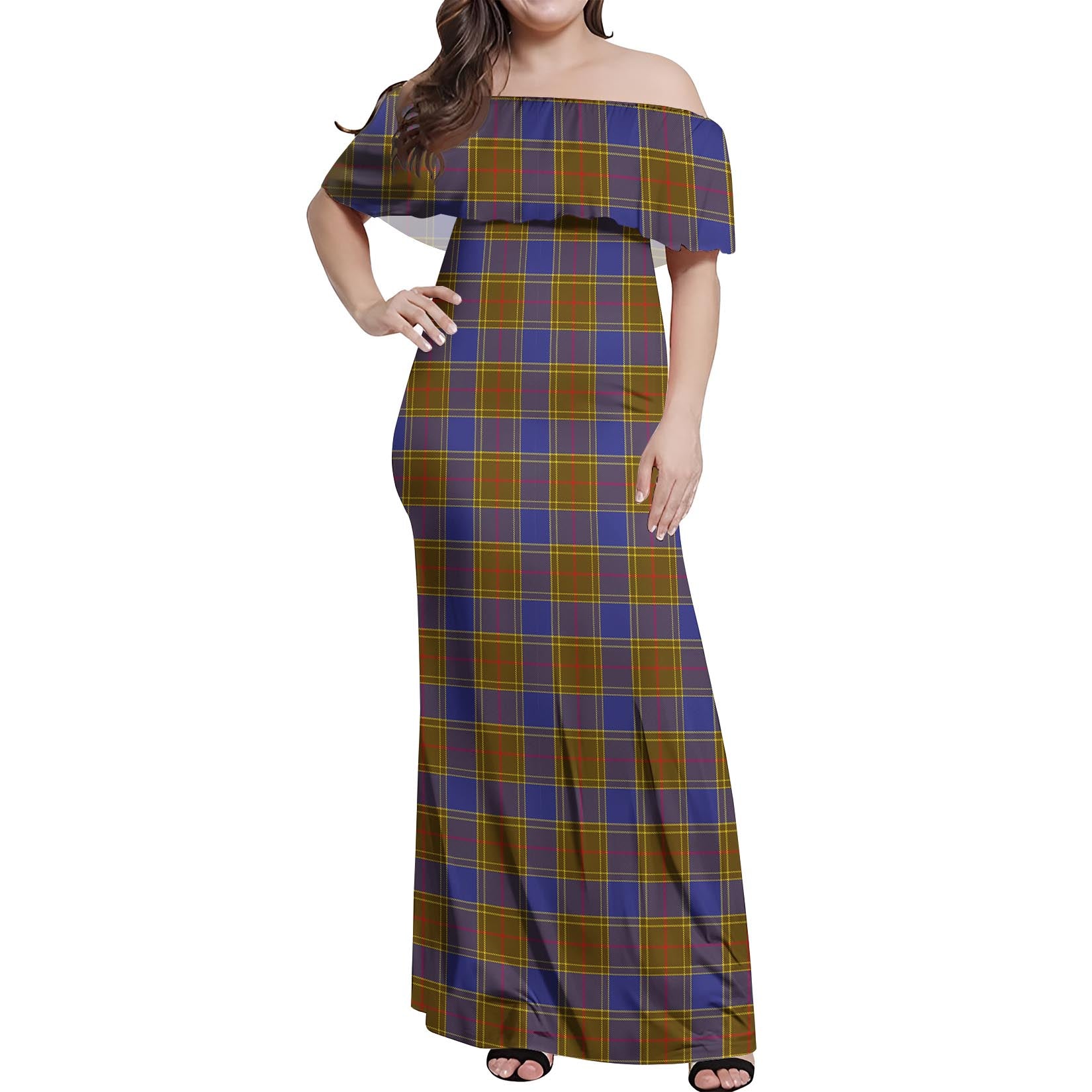 Balfour Modern Tartan Off Shoulder Long Dress Women's Dress - Tartanvibesclothing