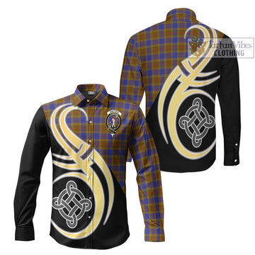 Balfour Tartan Long Sleeve Button Shirt with Family Crest and Celtic Symbol Style