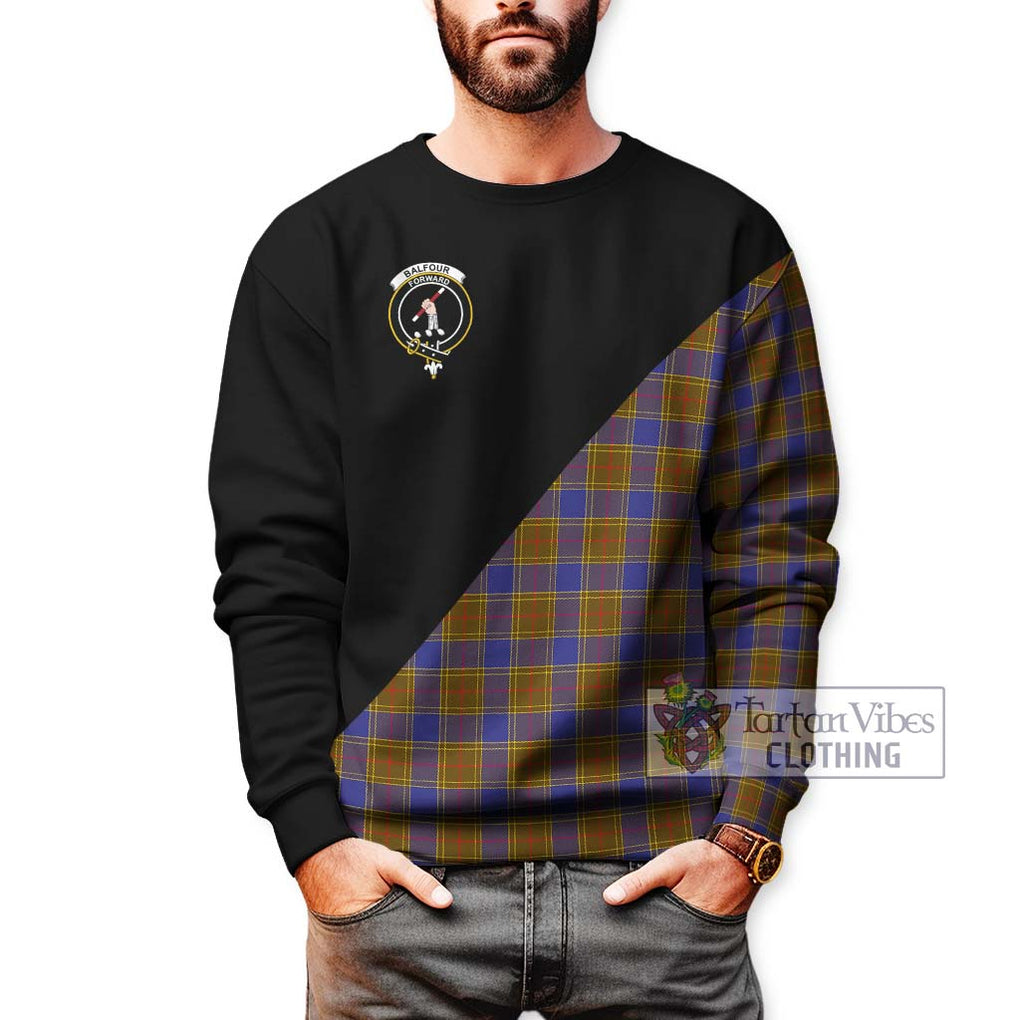 Balfour Tartan Sweatshirt with Family Crest and Military Logo Style Unisex - Tartanvibesclothing Shop