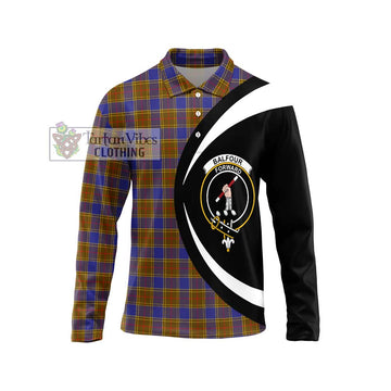 Balfour Tartan Long Sleeve Polo Shirt with Family Crest Circle Style