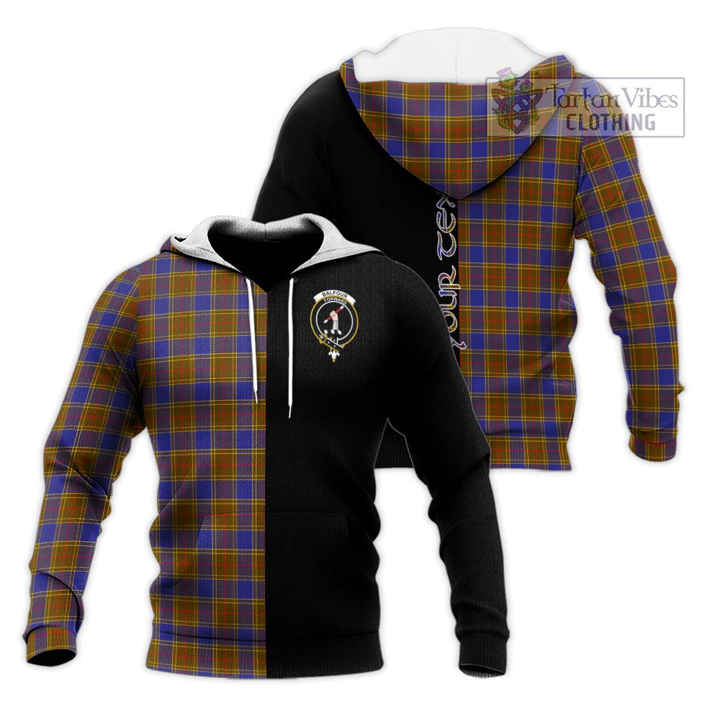 Balfour Tartan Knitted Hoodie with Family Crest and Half Of Me Style Unisex Knitted Pullover Hoodie - Tartanvibesclothing Shop